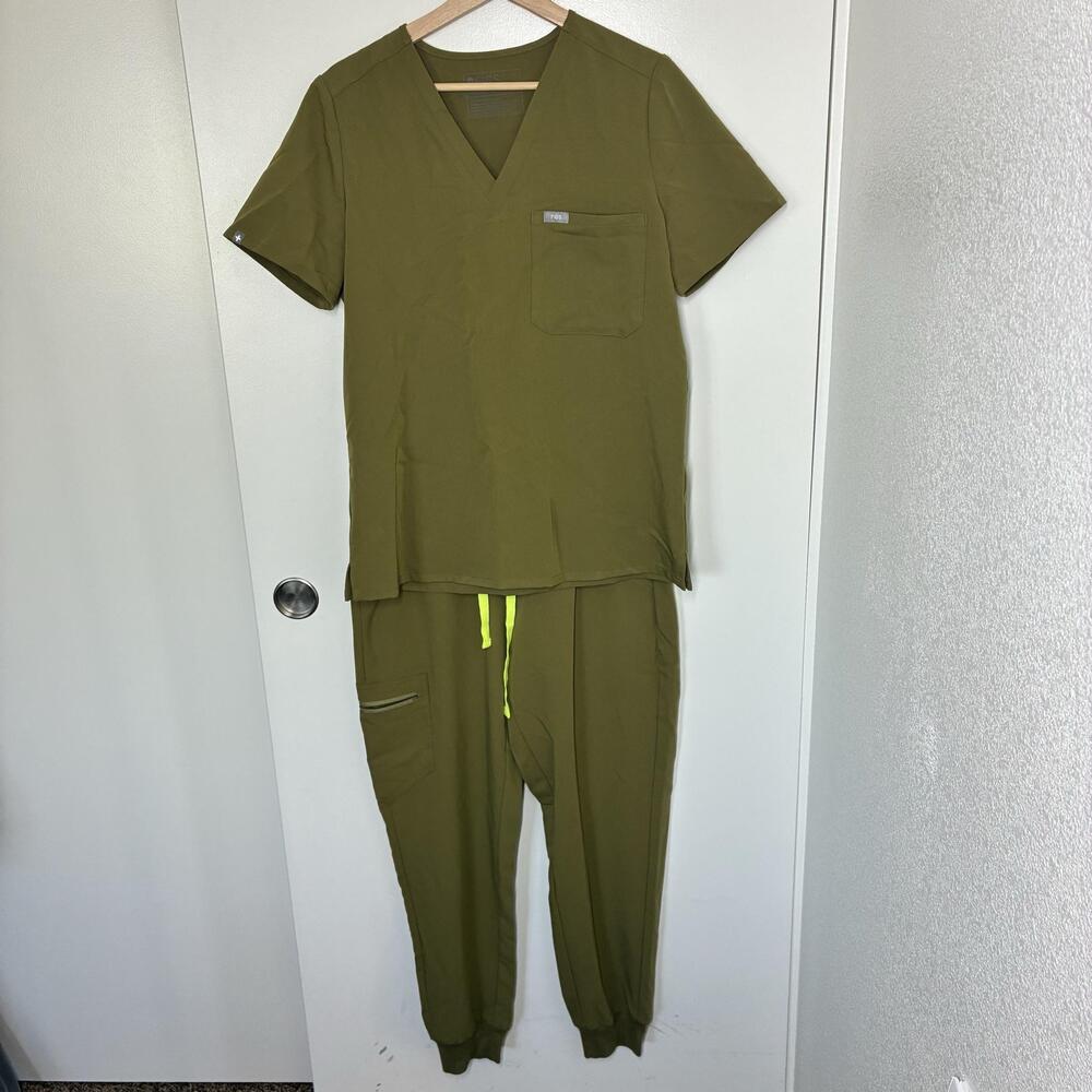 FIGS Scrub Set Womens Medium Green Technical V Neck Top Jogger Pants Medical